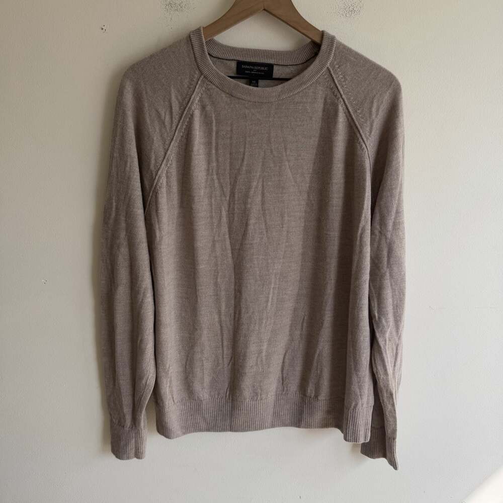 Banana Republic 100% Merino Wool Sweater Taupe Tan Size XL Layer Crewneck Office